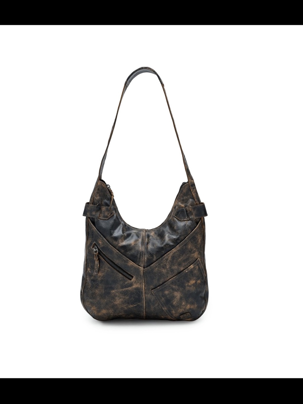 Bed Stu Argus Distressed Black Shoulder Hobo Bag